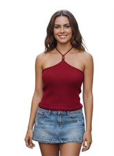 Full coverage halter hand Knitt-top street wear summer top with 1 bead details