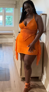 Heart top with braids details and fringe knitt skirt 40+hours of artisan craftsmanship made in  New York.