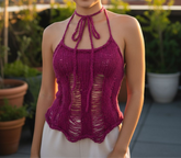 Chic Distressed Handmade Knit mesh Asymmetrical  knitt top one of a kind