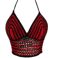 Corset dos bretelles réglables haut crochet rouge et noir