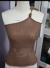 Asymmetrical Full-Coverage Knit Top with Beaded Detailing