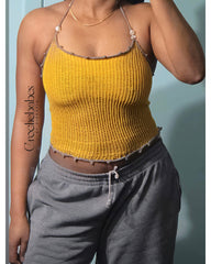 Honey, yellow hand knitt top ready to ship next business day