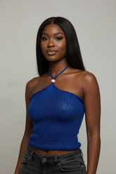 Hand knitt summer top slightly SHEER KNIT TOP with 1 beads