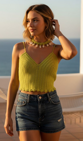 Hand Crochet top with Cowry necklace