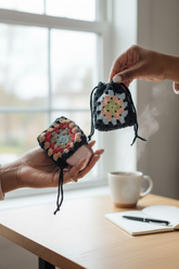 Cute multicolored crochet airpod case bag two-piece Hand-crocheted— 100% cotton, 10 hours of artisan craftsmanship made in New York.