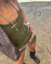 chella Crochet shorts and cutout knitt top handmade two pieces set 40 hours of artisan craftsmanship made in  New York.