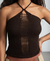 Haut en tricot asymétrique déchiré