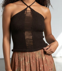 Haut en tricot asymétrique déchiré