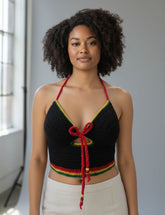 Black rasta Crochet top Hand-crochet top. 100% cotton, 20 hours of artisan craftsmanship. Designed for effortless resort elegance, made sustainably in New York.