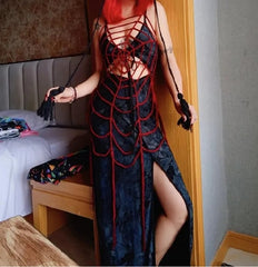 Débardeur gothique en toile d'araignée crocheté à la main pour femme, gilet long superposé à pompons, gilet rouge, costume d'Halloween