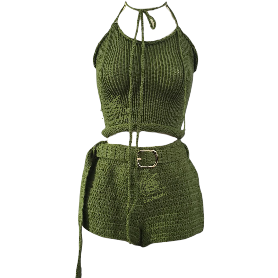Short au crochet et haut court en tricot XOXO