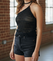 Asymmetrical LACE KNITT TOP SEE THROUGH TOP