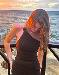 Two-piece set Asymmetrical 1 hand knitt rose top