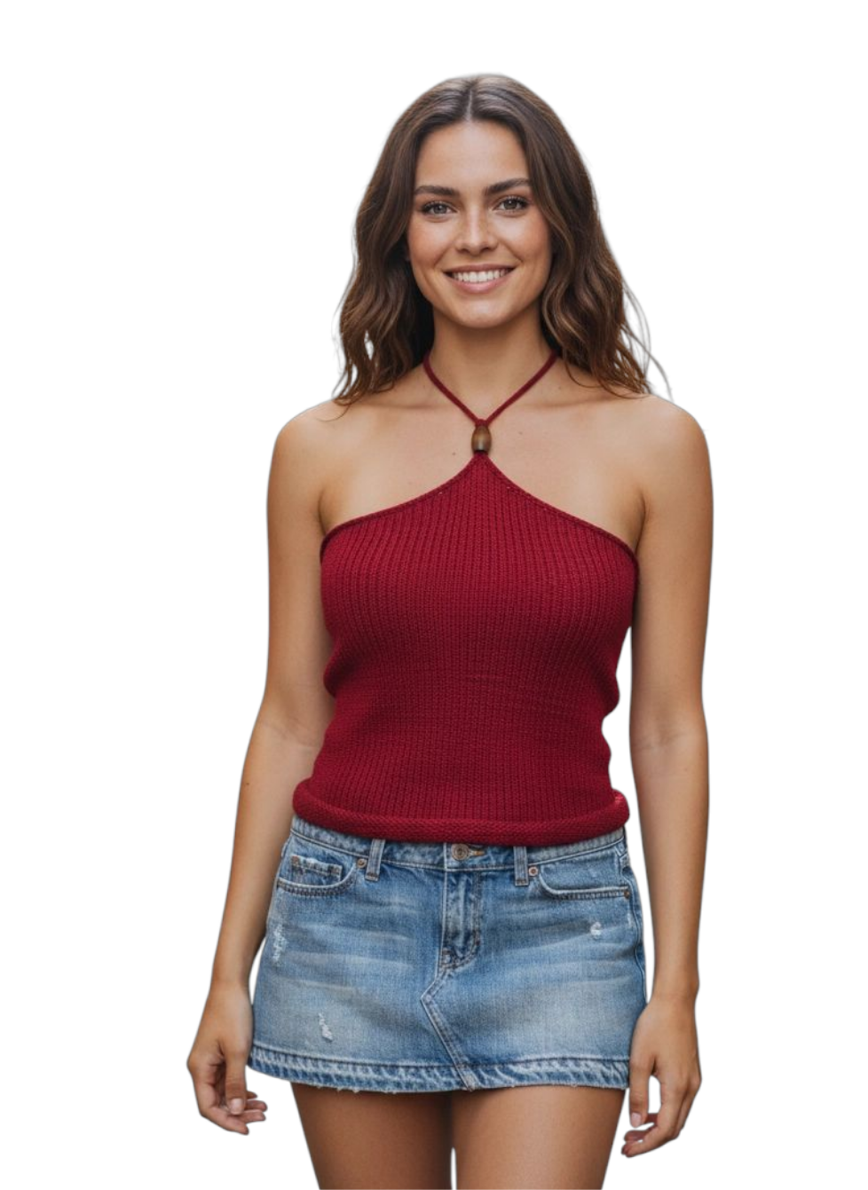 Full coverage halter hand Knitt-top street wear summer top with 1 bead details