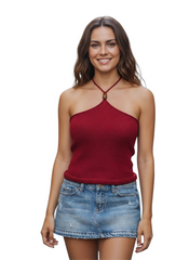 Full coverage halter hand Knitt-top street wear summer top with 1 bead details