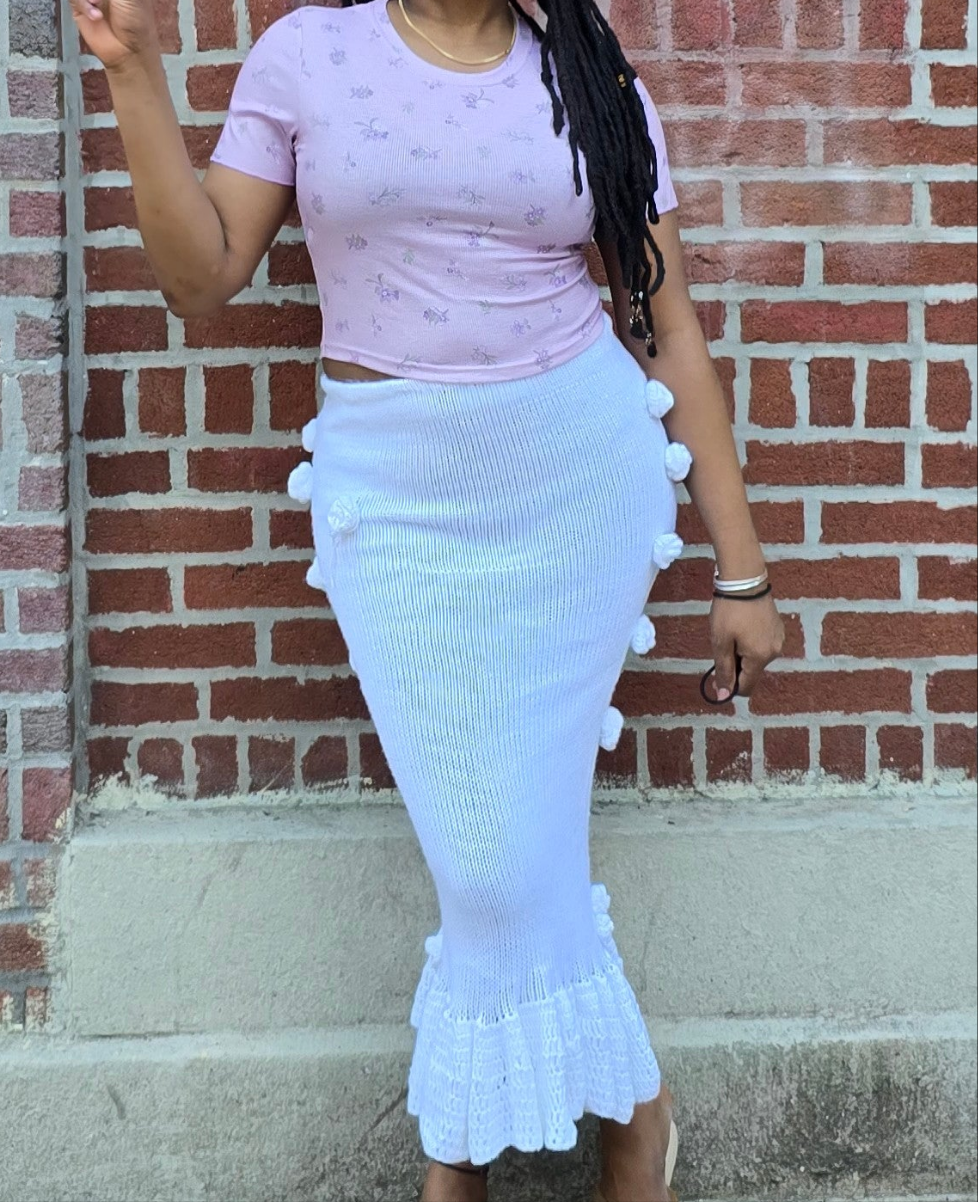 Knitt crochet cream white rose  mermaid skirts