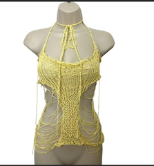Haut en maille asymétrique en maille tricotée à la main Super X Distressed, unique en son genre