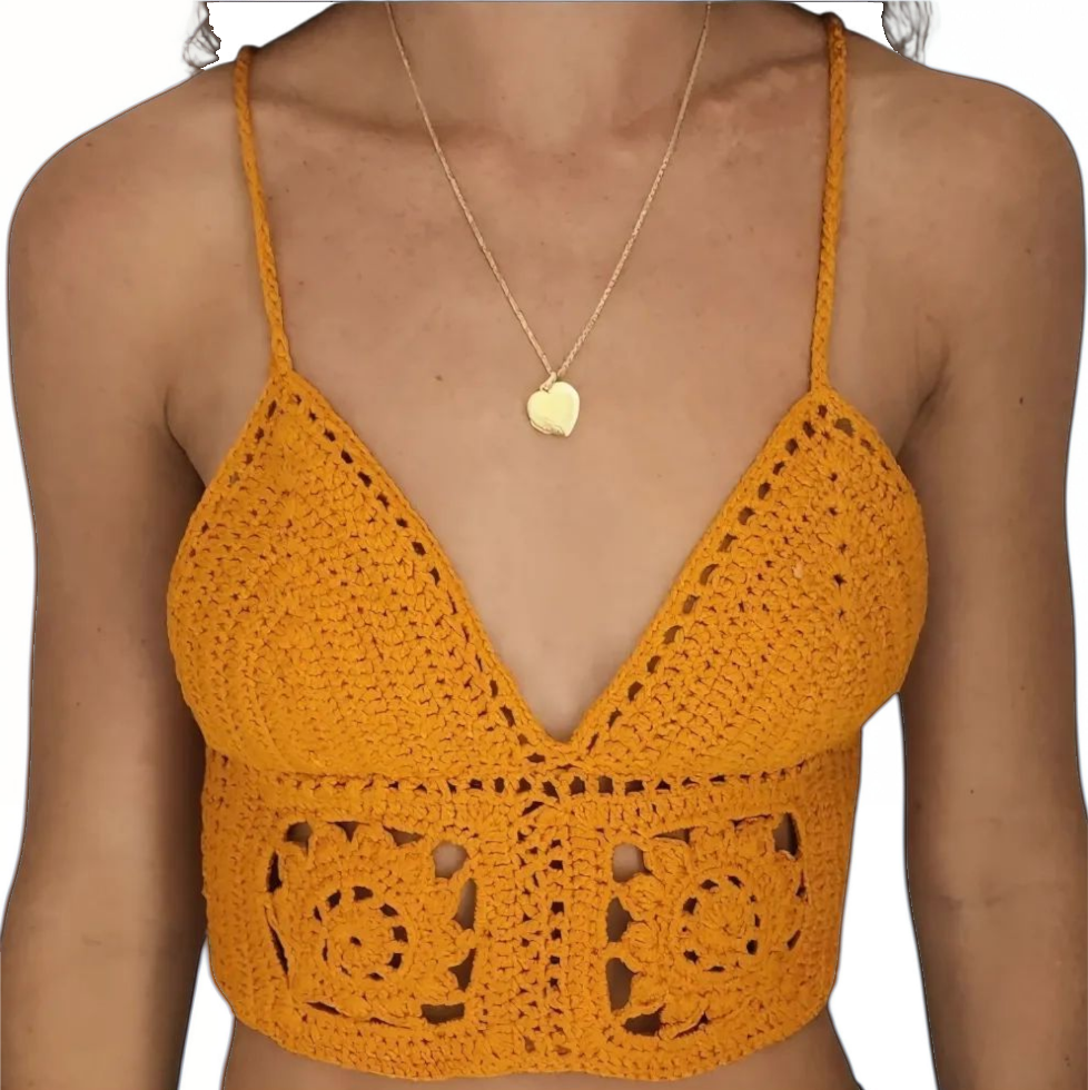 Clare Burnt orange crochet top Hand-crocheted— 100% cotton, 40 hours of artisan craftsmanship made in New York.
