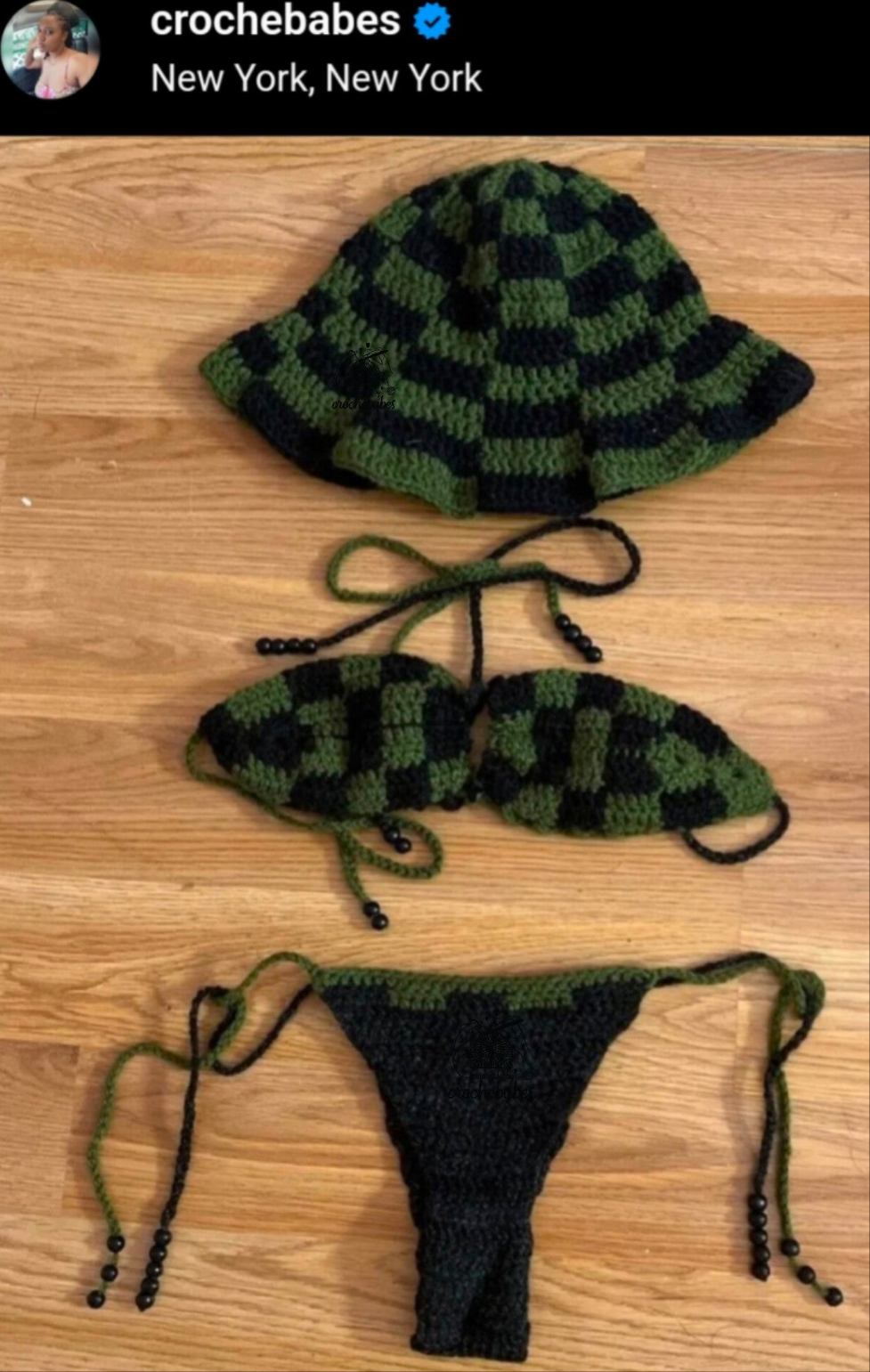 checked bikini sets  and bucket hats