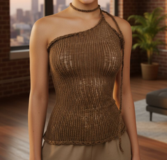 Asymmetrical LACE KNITT TOP SEE THROUGH TOP