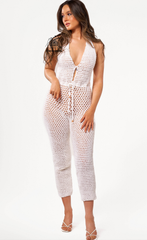 Two-piece Crochet bucket hats and jumpsuit  Hand-crocheted— 100% cotton, 72 hours of artisan craftsmanship New York.