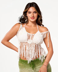 Haut de plage en dentelle blanche au crochet