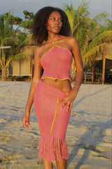 Haut tube en tricot rose