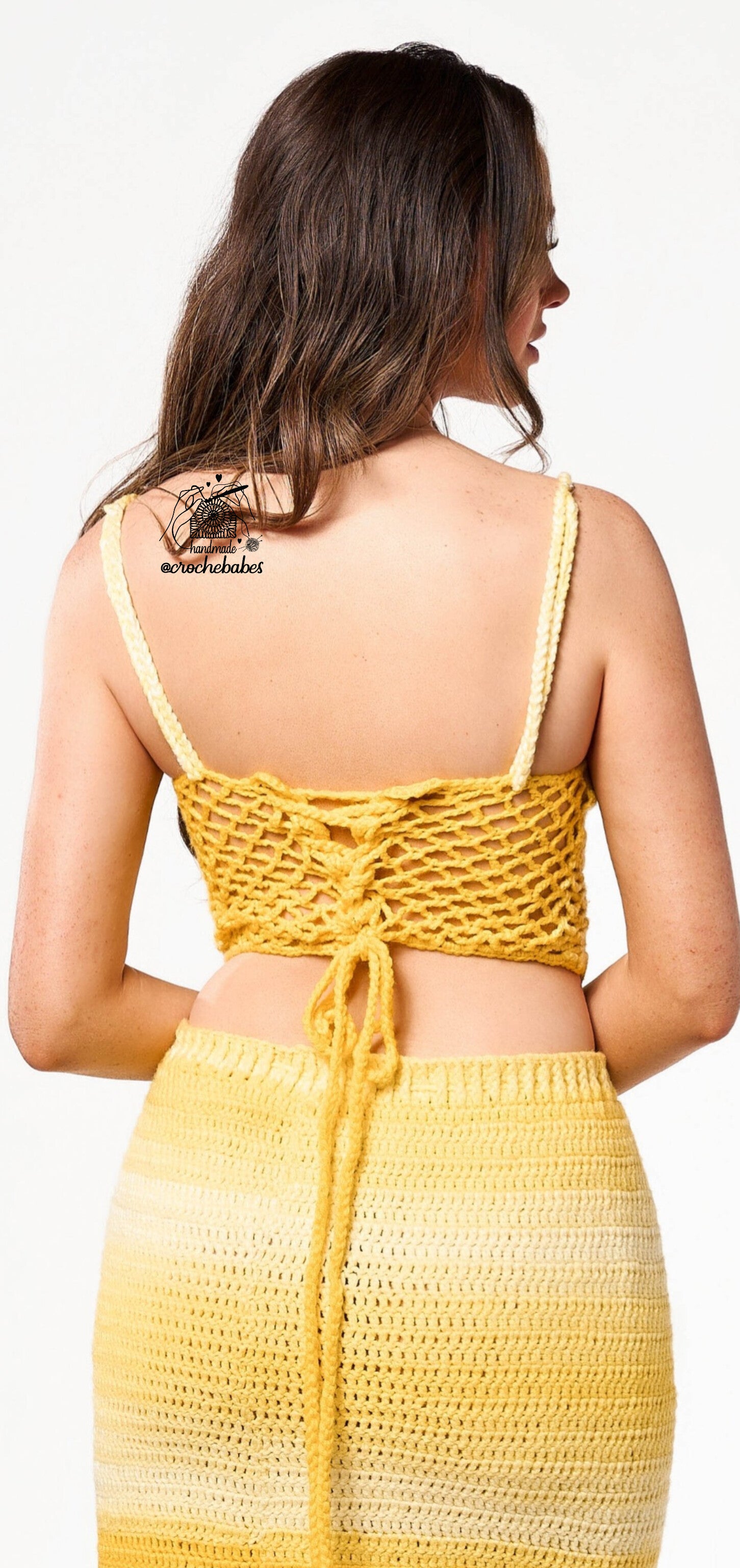 Ensemble deux pièces au crochet Tia, jupe longue et haut cœur