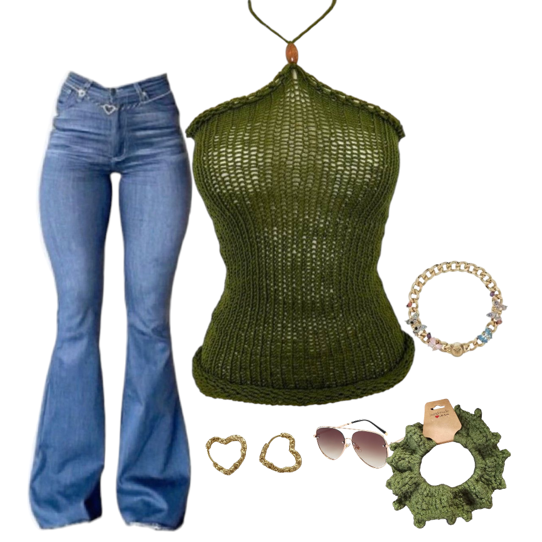 Haut d'été en tricot vert olive