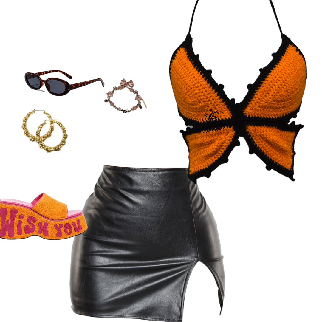 Haut papillon au crochet orange