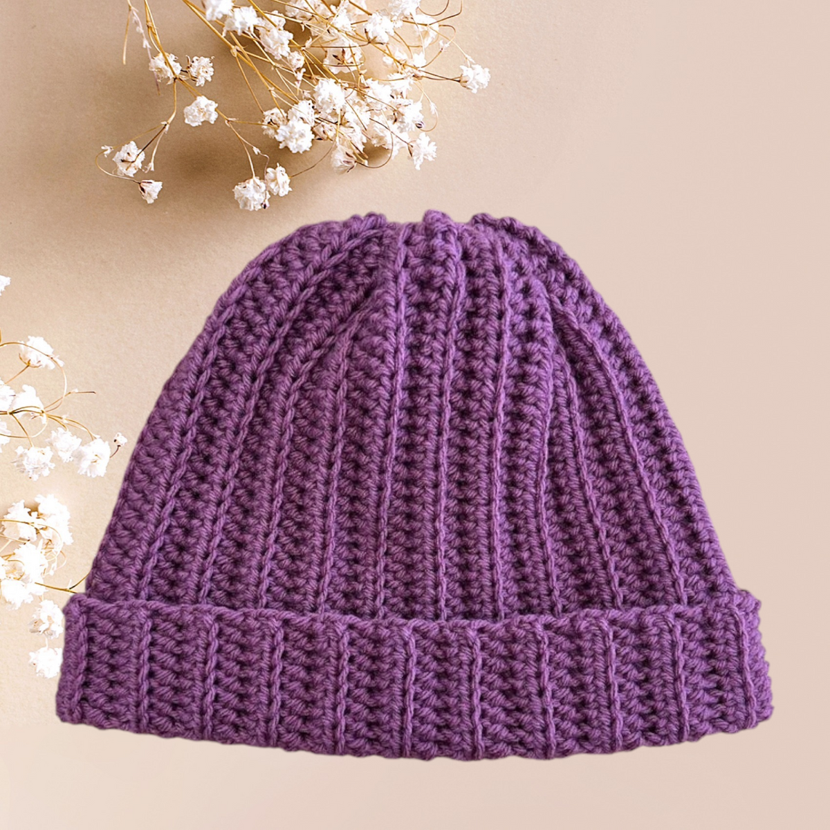 Bonnet côtelé violet, unisexe