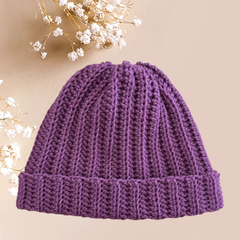 Bonnet côtelé violet, unisexe