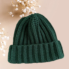 Green  Ribbed Beanie, Unisex