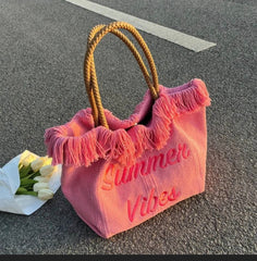 Summer Handbag Bag Tassel Letter Embroidery Casual Underarm Bag fashion Simple Travel Tote Canvas Bag Large Capacity