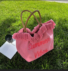 Summer Handbag Bag Tassel Letter Embroidery Casual Underarm Bag fashion Simple Travel Tote Canvas Bag Large Capacity