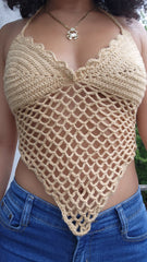 Top coeur kaki avec dos corset réglable, avec ruban en tissu amovible.
