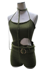 chella Crochet shorts and cutout knitt top handmade two pieces set 40 hours of artisan craftsmanship made in  New York.