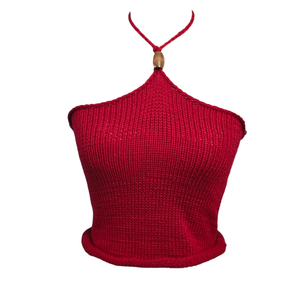 Full coverage halter hand Knit-top street wear summer top with 1 bead details
