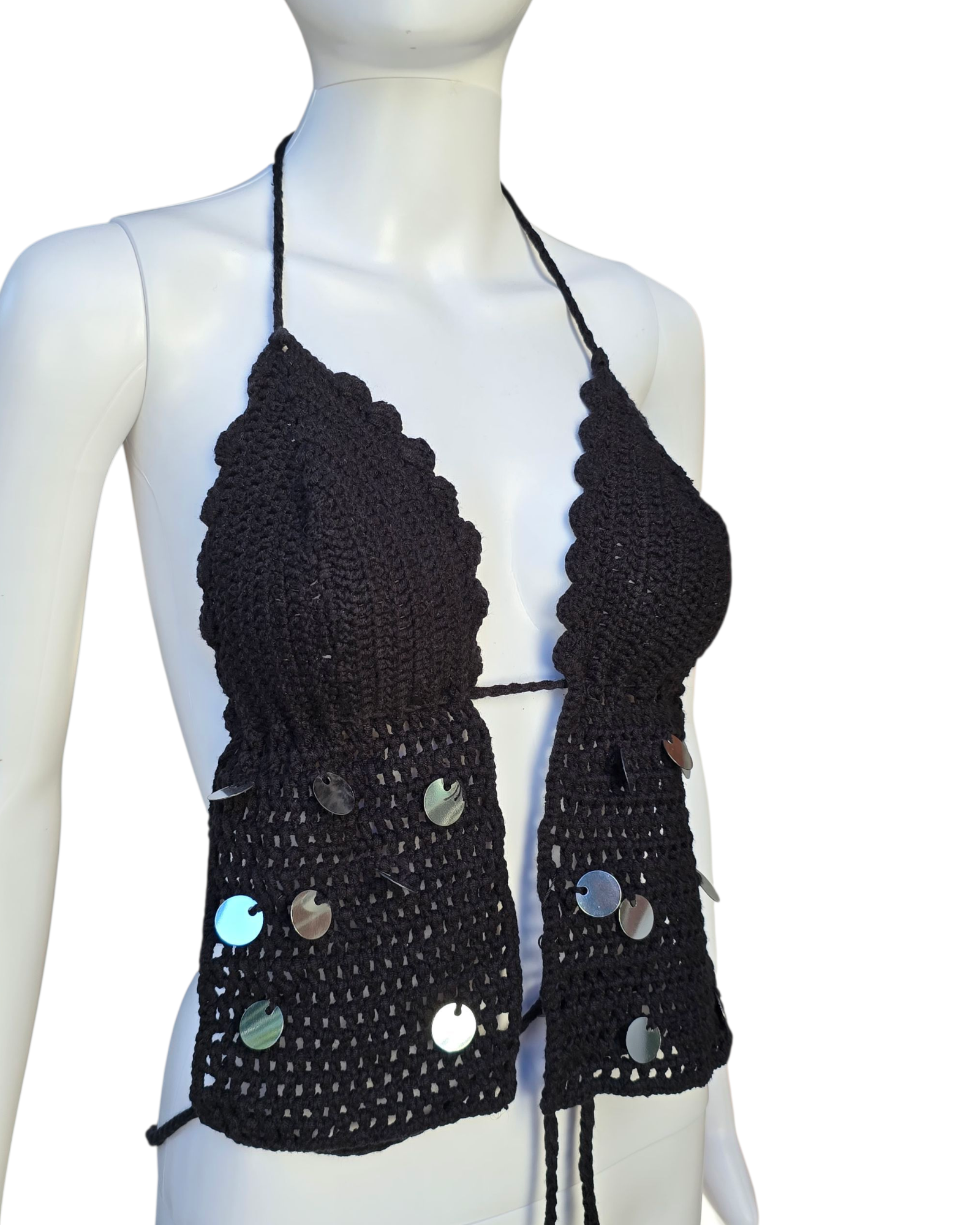 Sequins black crochet top