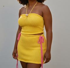 Yellow cece knit two-piece sets 40 + hours of artisan craftsmanship made in New York.