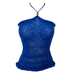 Blue hand knitt summer top.  slightly sheer top
