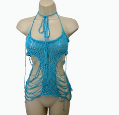 Haut en maille asymétrique en maille tricotée à la main Super X Distressed, unique en son genre