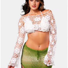 Floral top / flower beach coverup crop top Crochet Beachwear summer outfits, Resortwear/ Beach coverup top /white floral top