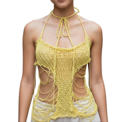 Super X Distressed Handmade Knit mesh Asymmetrical  knitt top one of a kind