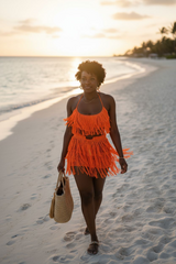 Fringes crochet top and skirts beach vacations wear