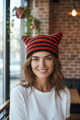 Hand Crocheted Hat (Steamed Cat-ear Shaped Bread) Casual Stripe Hat