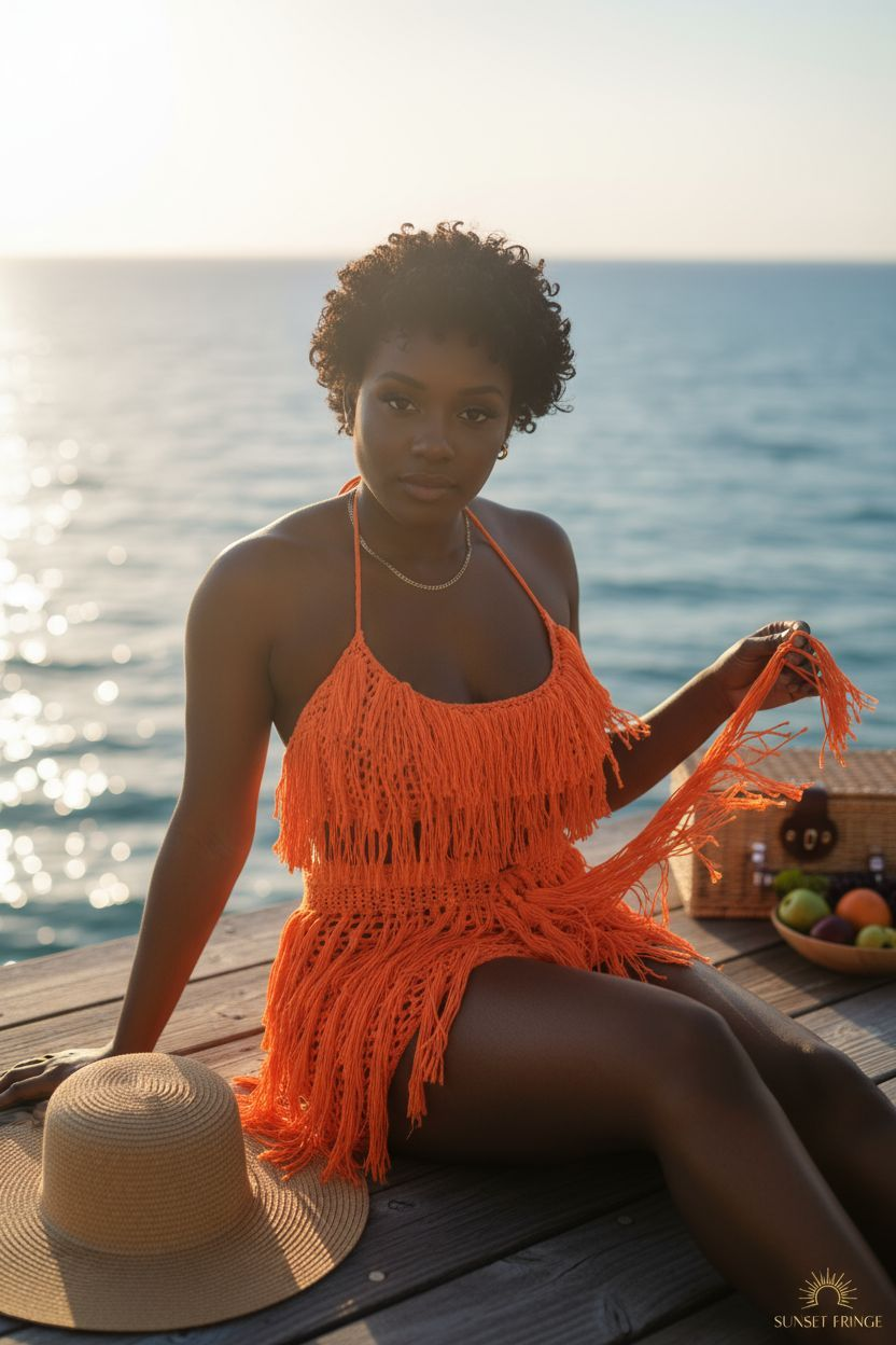 Fringes crochet top and skirts beach vacations wear