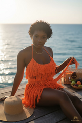 Fringes crochet top and skirts beach vacations wear