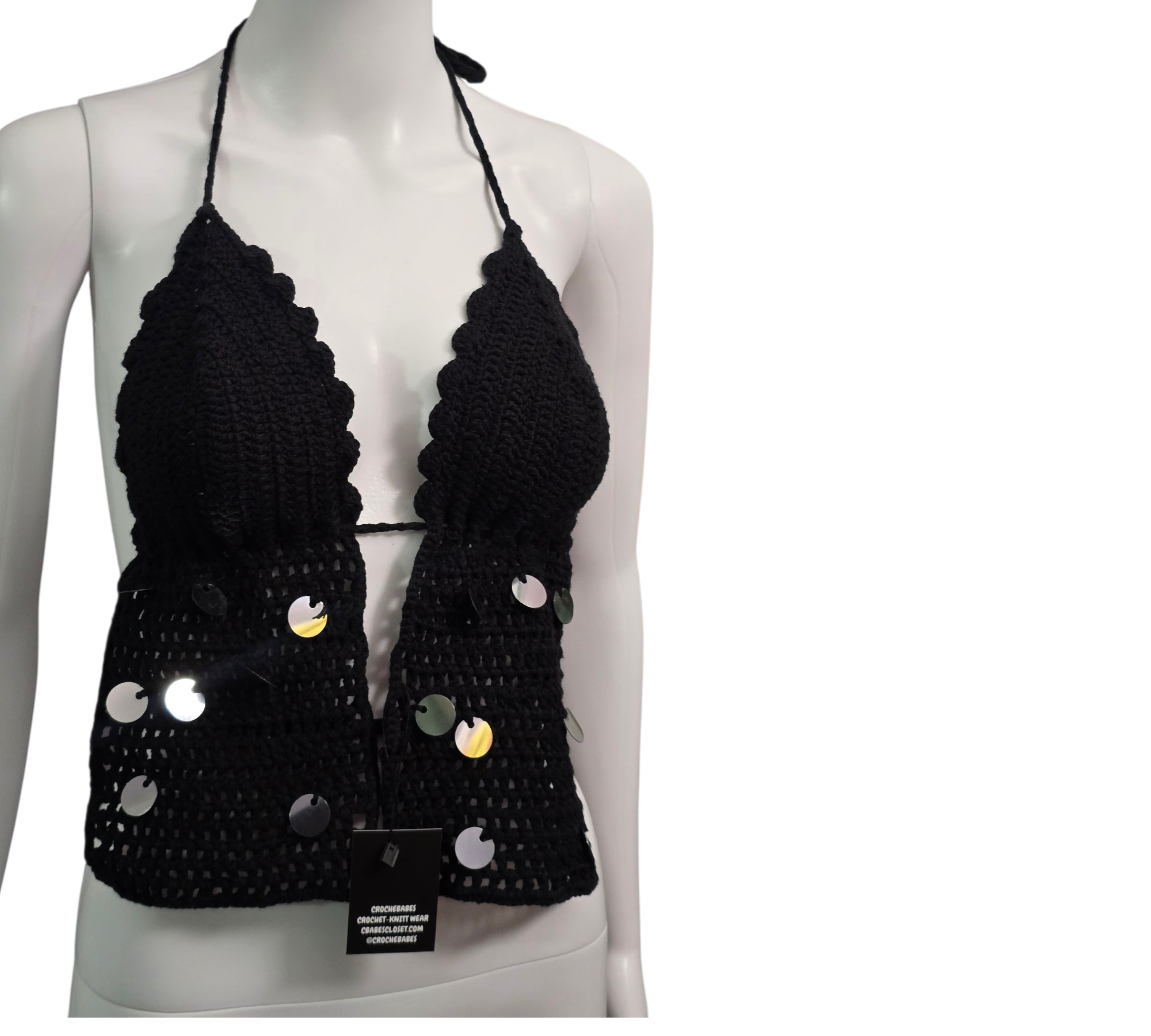 Sequins black crochet top