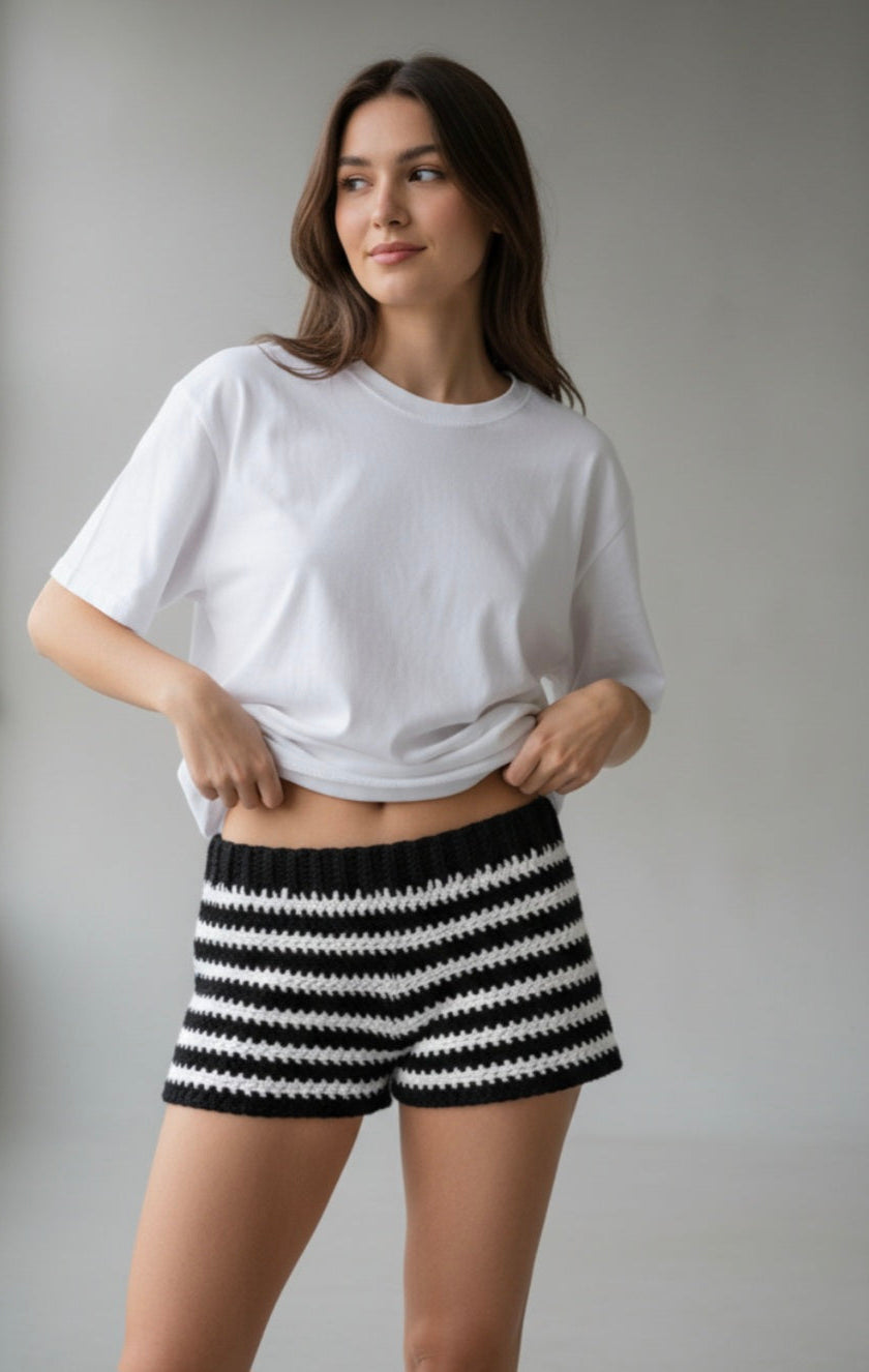 Rhoda crochet shorts.Hand-crocheted— 100% cotton, 20 hours of artisan craftsmanship New York.
